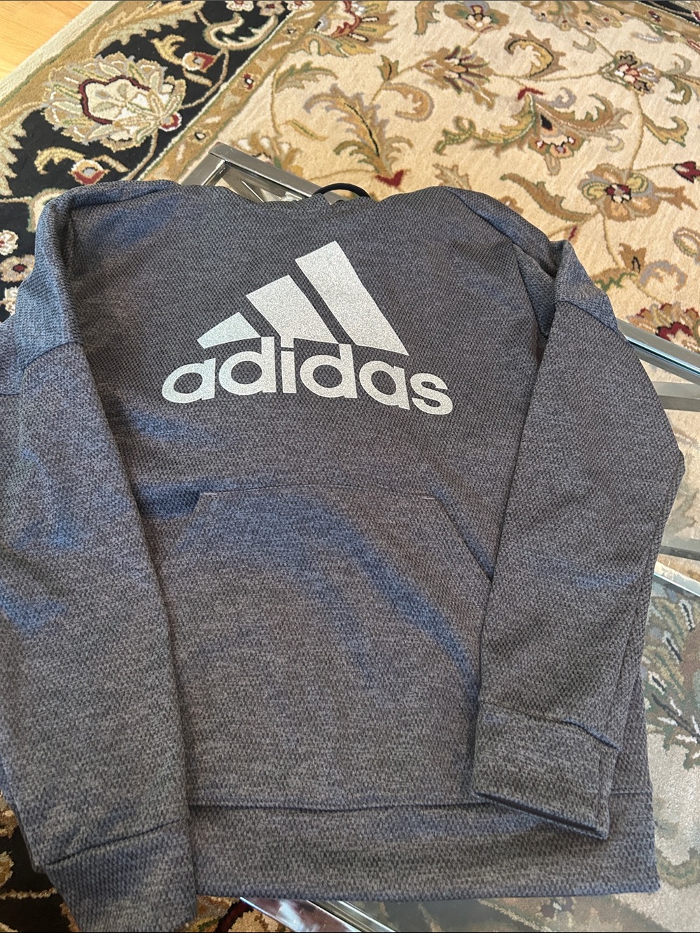 adidas Heather Gray Pullover Hoodie with White Logo